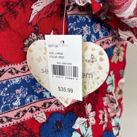 NWT Self Esteem Shoulder-less Floral Top Size L - Picture 6 of 8